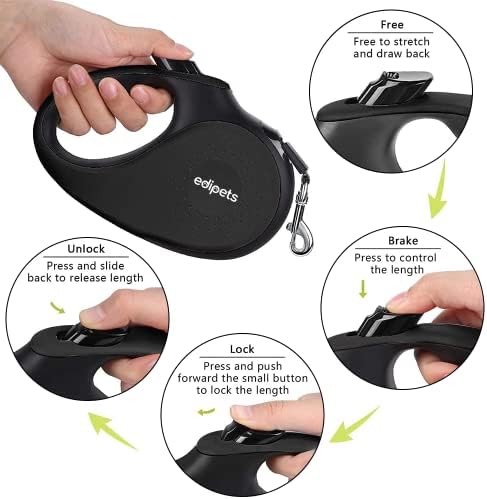Edipets, Cinta Retráctil para Perro, 5 Metros, Cinta de Nailon, 360º SIN ENREDOS, para Adiestramiento y Paseo, Grande, M