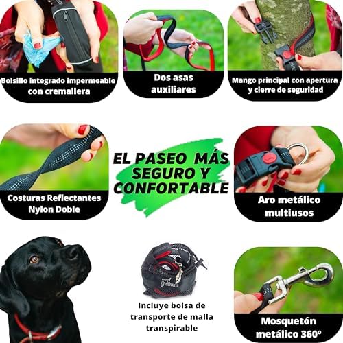 Mejor correa para perros reactivos, grandes y fuaces | Premium | Máxima seguridad y confort | Ideal para paseos | Correa