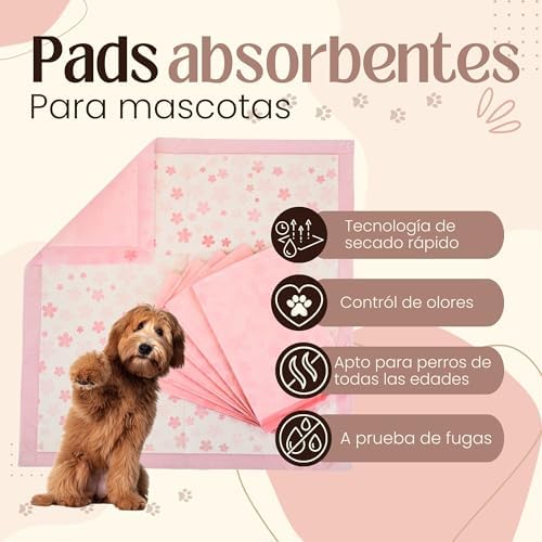 Empapadores Perros | Máxima Absorción (5 Capas) - Regalo 2 Rollos | Bolsa de Excrementos Biodegradable - 40 Unid | 60x60
